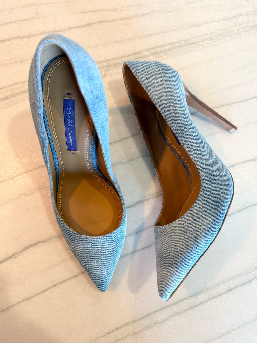 Ralph Lauren Runway Collection Celia Blue Denim Pointed Pumps 37.5 Purple Label